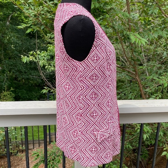 Vintage 70s Mod Funky Geometric Print Burgundy Long Vest - Picture 3 of 9